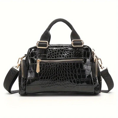 Luxury Crocodile-Patterned Faux Leather Handbag – Rhinestone Details, Anti-Theft Crossbody & Versatile Travel Tote